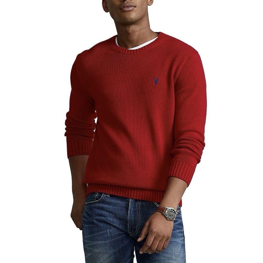 VTG Polo Ralph Lauren Men Red 2XL Signature Pony Cotton Crew Neck Sweater NWT